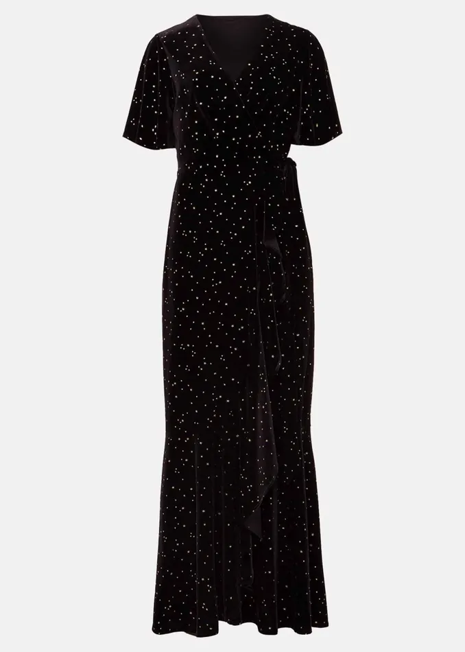 Women Phase Eight Occasion Dresses Petite Holly Velvet Star Wrap Maxi Dress Black