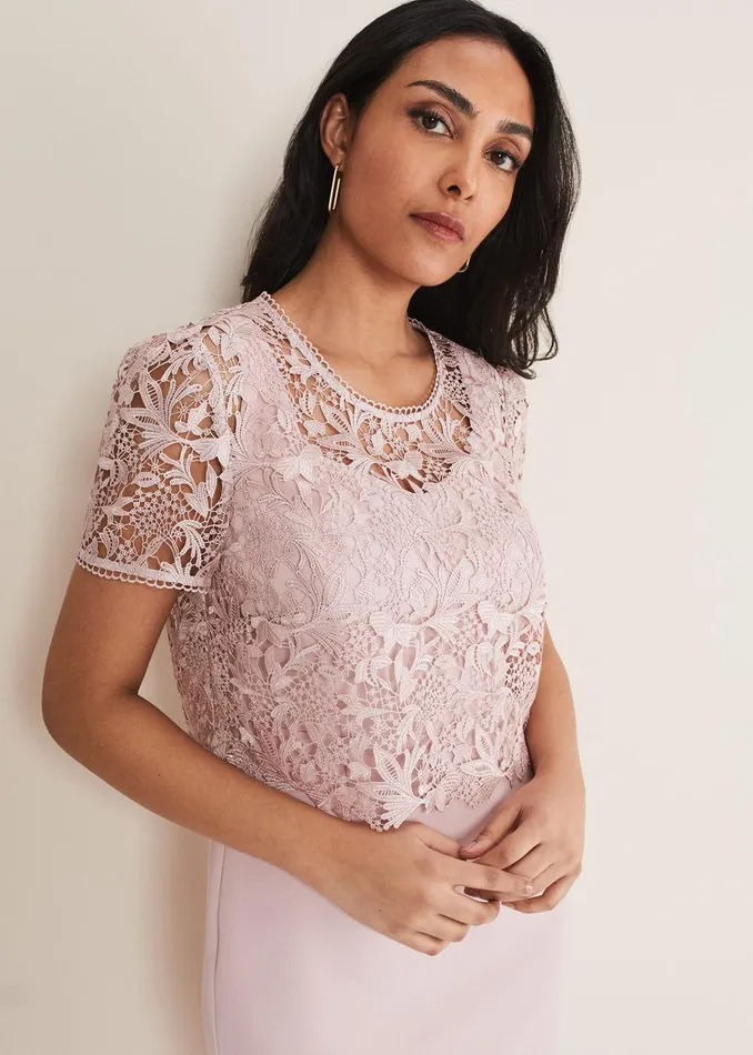 Women Phase Eight Occasion Dresses Petite Isabella Lace Midi Dress Antique Rose