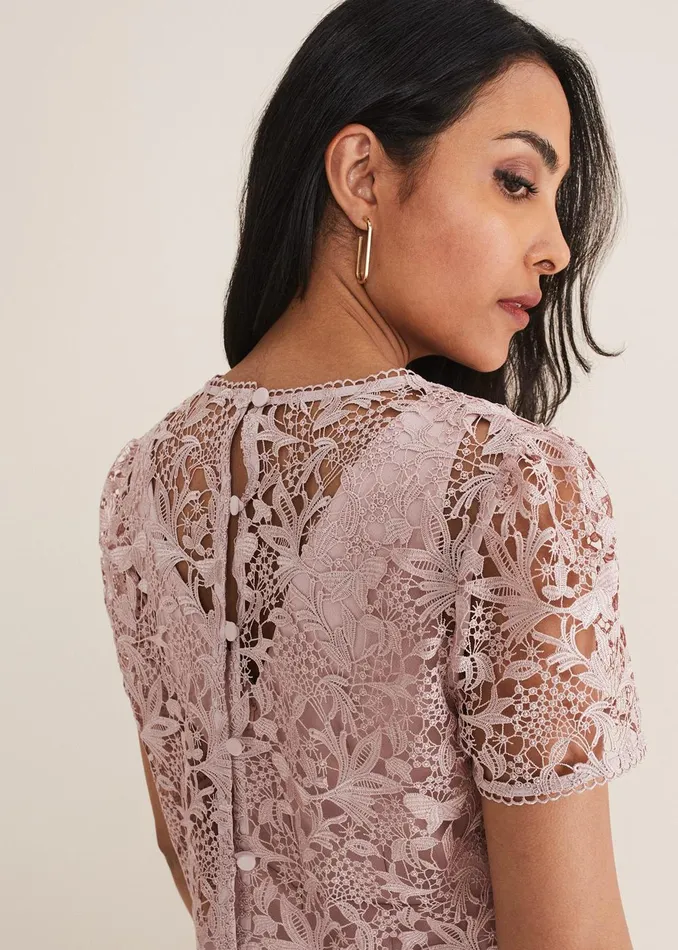 Women Phase Eight Occasion Dresses Petite Isabella Lace Midi Dress Antique Rose