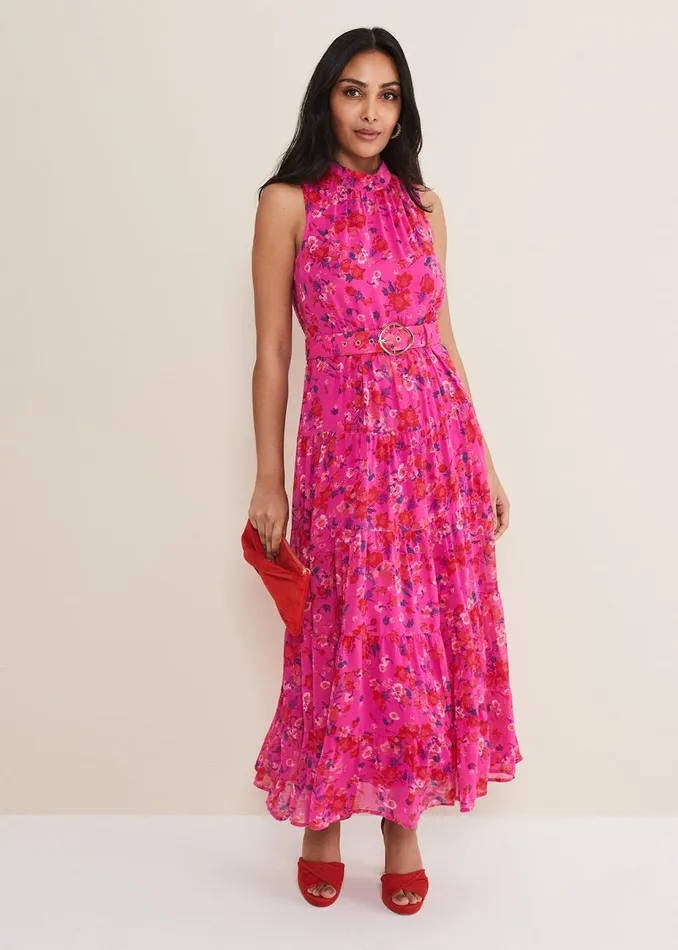 Women Phase Eight Occasion Dresses Petite Kara Floral Tiered Maxi Dress Neon Pink Women Phase Eight Occasion Dresses Petite Kara Floral Tiered Maxi Dress Neon Pink
