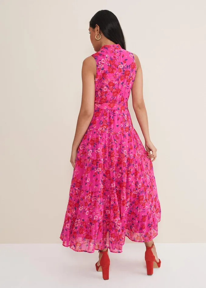 Women Phase Eight Occasion Dresses Petite Kara Floral Tiered Maxi Dress Neon Pink