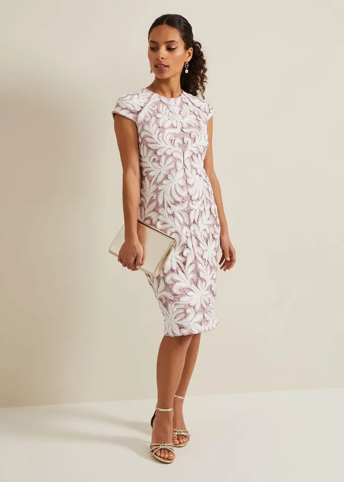 Women Phase Eight Occasion Dresses Petite Karima Tapework Midi Dress Pale Pink
