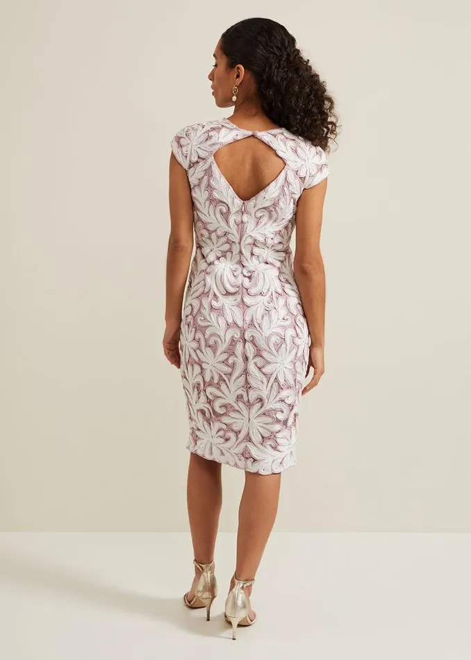 Women Phase Eight Occasion Dresses Petite Karima Tapework Midi Dress Pale Pink