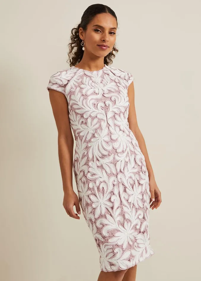 Women Phase Eight Occasion Dresses Petite Karima Tapework Midi Dress Pale Pink
