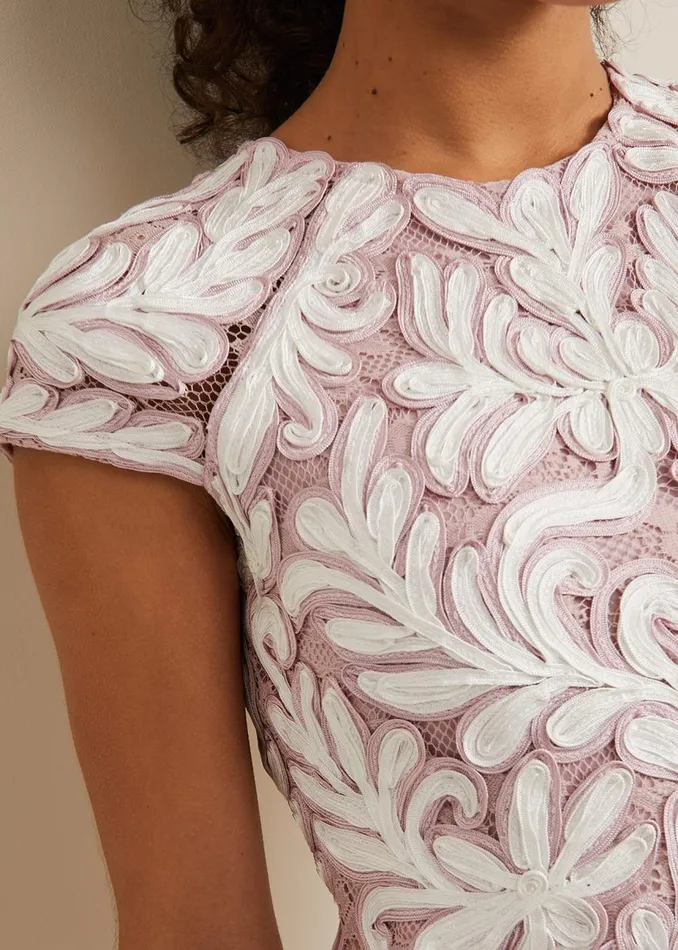 Women Phase Eight Occasion Dresses Petite Karima Tapework Midi Dress Pale Pink