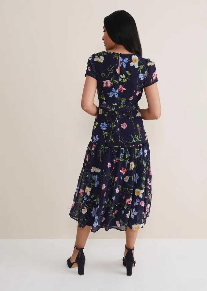 Women Phase Eight Occasion Dresses Petite Lola Floral Tiered Midi Dress Navymulti