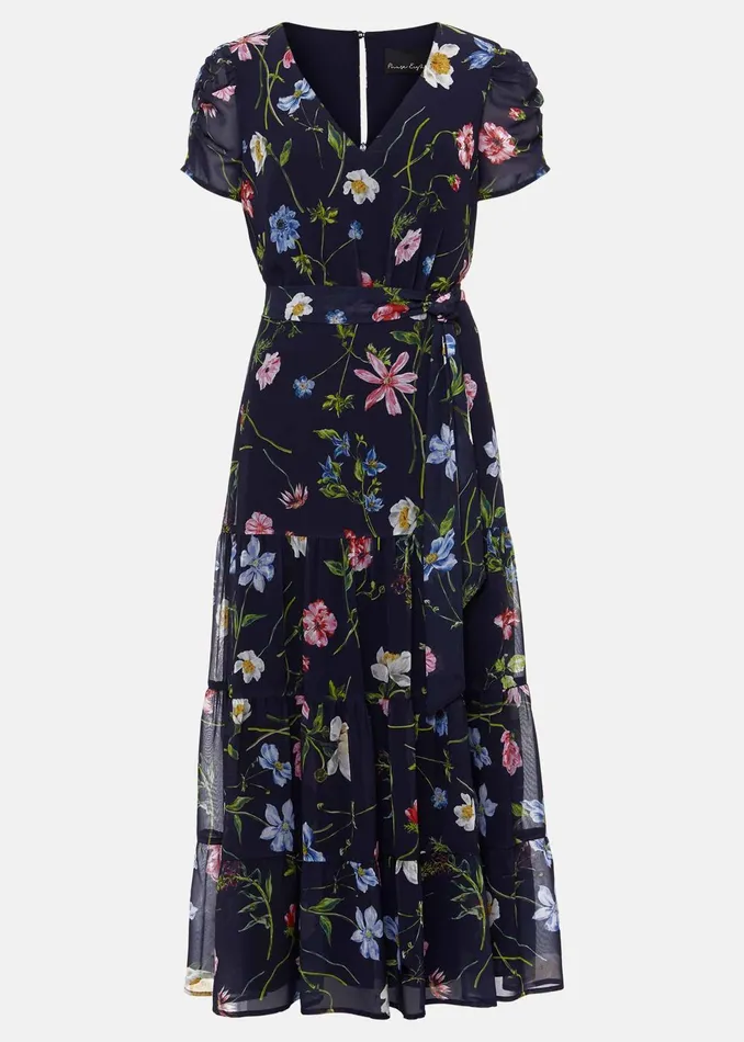 Women Phase Eight Occasion Dresses Petite Lola Floral Tiered Midi Dress Navymulti