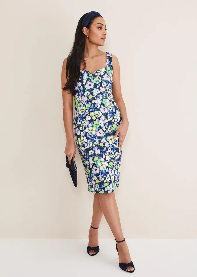 Women Phase Eight Occasion Dresses Petite Loretta Printed Scuba Dress French Navy Multi