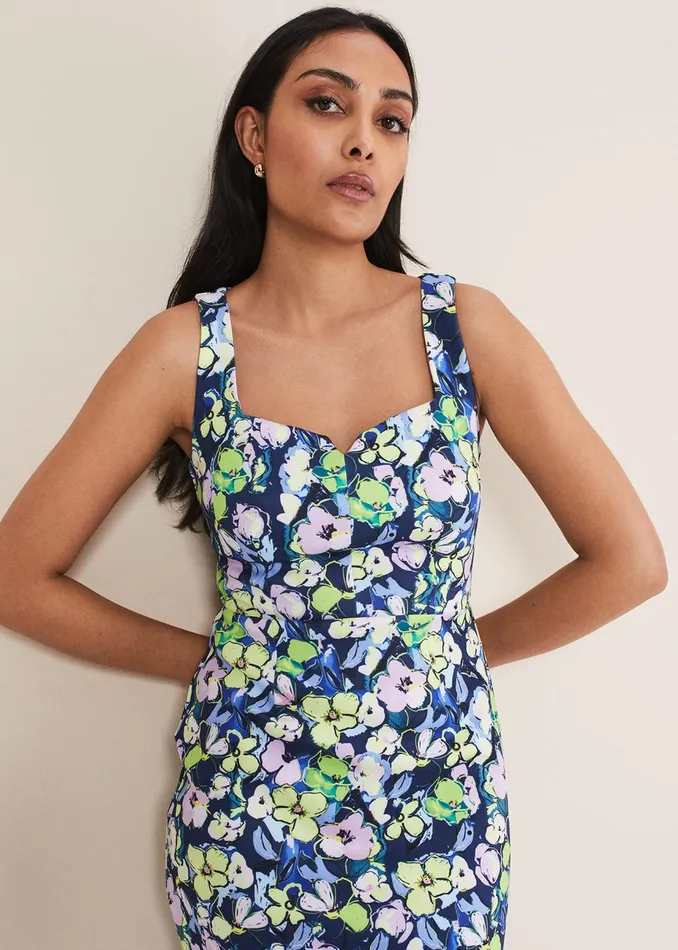 Women Phase Eight Occasion Dresses Petite Loretta Printed Scuba Dress French Navy Multi