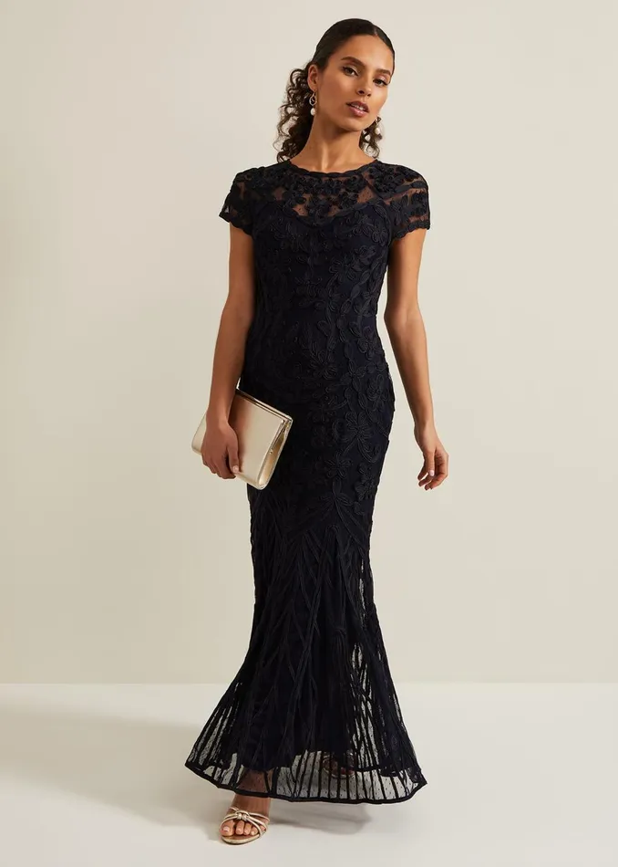 Women Phase Eight Occasion Dresses Petite Luana Tapework Maxi Dress Navy