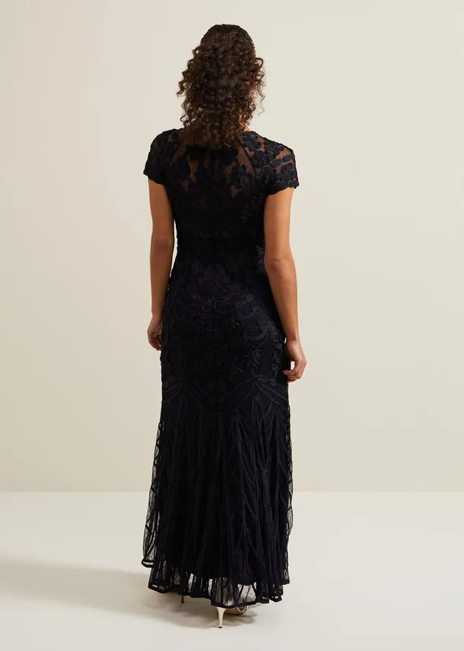 Women Phase Eight Occasion Dresses Petite Luana Tapework Maxi Dress Navy