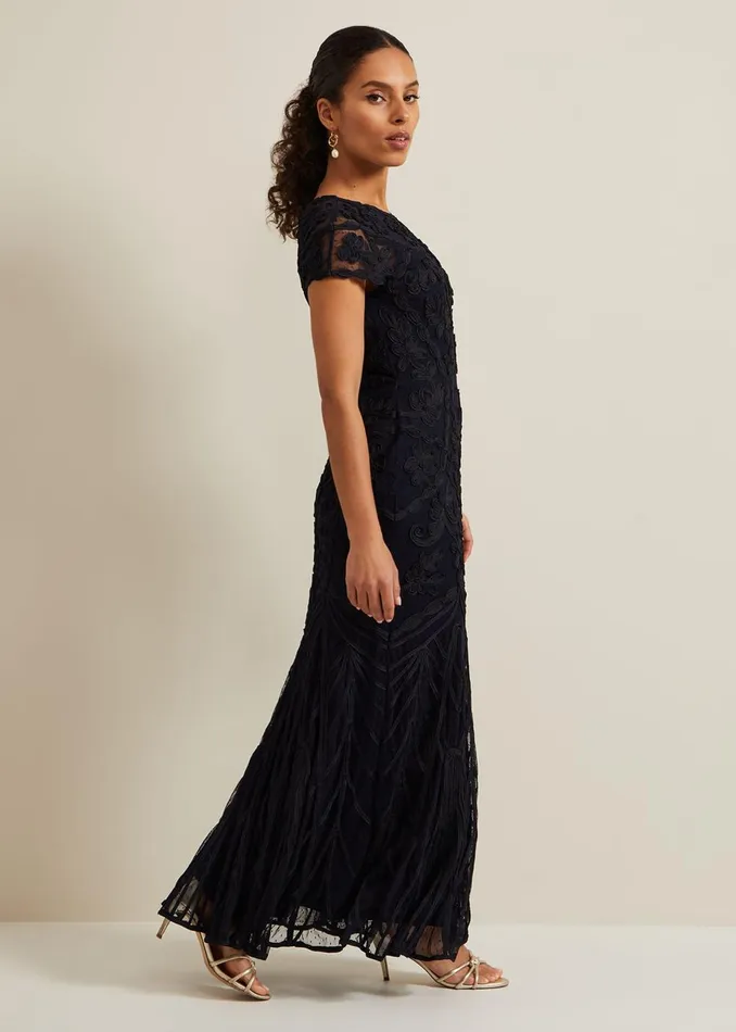 Women Phase Eight Occasion Dresses Petite Luana Tapework Maxi Dress Navy
