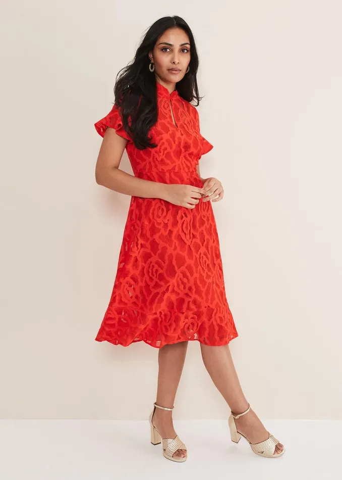 Women Phase Eight Occasion Dresses Petite Lulu Lace Midi Dress Fire