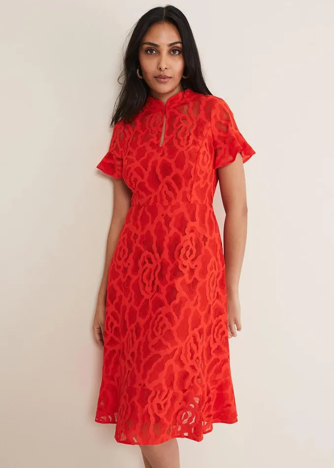 Women Phase Eight Occasion Dresses Petite Lulu Lace Midi Dress Fire