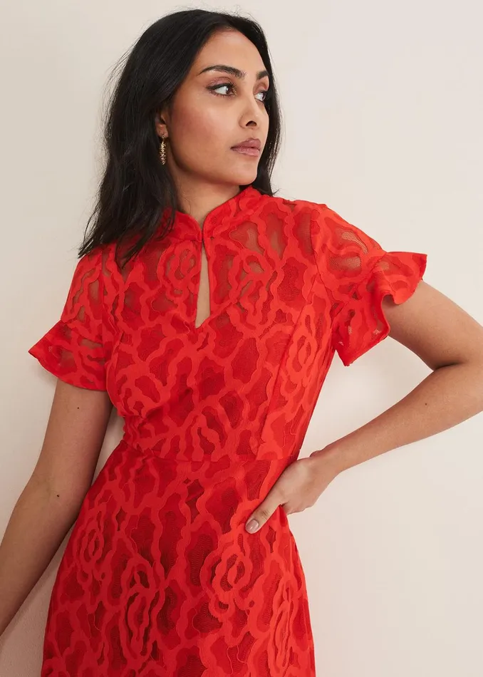 Women Phase Eight Occasion Dresses Petite Lulu Lace Midi Dress Fire