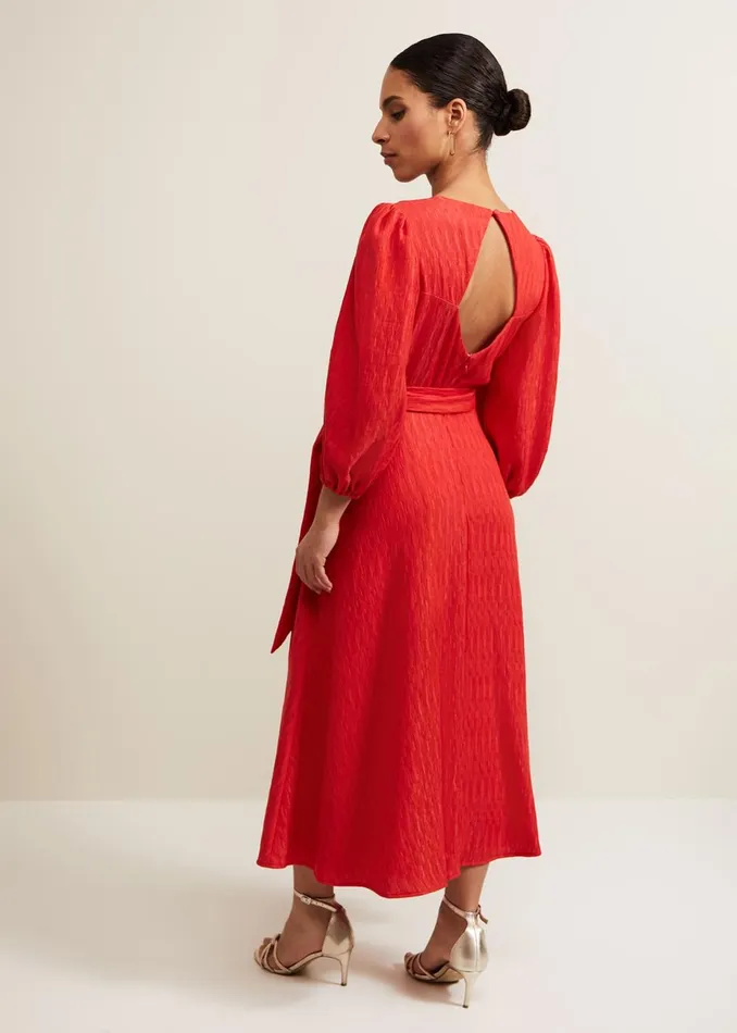 Women Phase Eight Occasion Dresses Petite Marilyn Puff Sleeve Midi Dress Orange