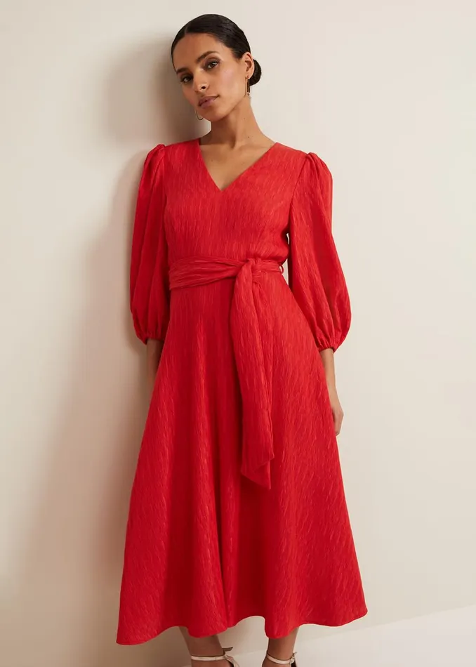Women Phase Eight Occasion Dresses Petite Marilyn Puff Sleeve Midi Dress Orange