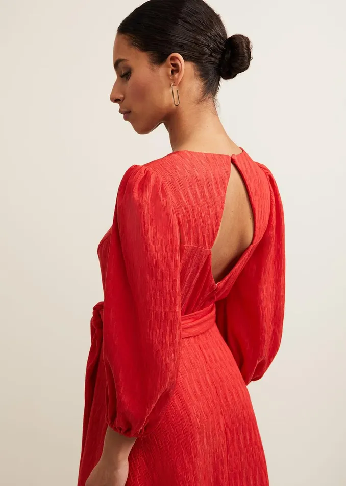 Women Phase Eight Occasion Dresses Petite Marilyn Puff Sleeve Midi Dress Orange