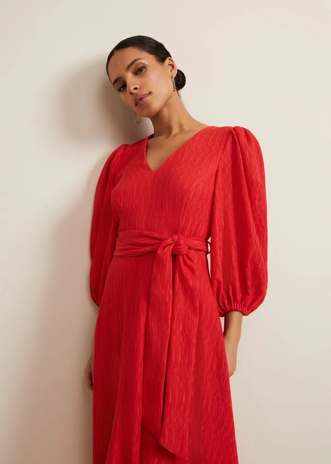 Women Phase Eight Occasion Dresses Petite Marilyn Puff Sleeve Midi Dress Orange