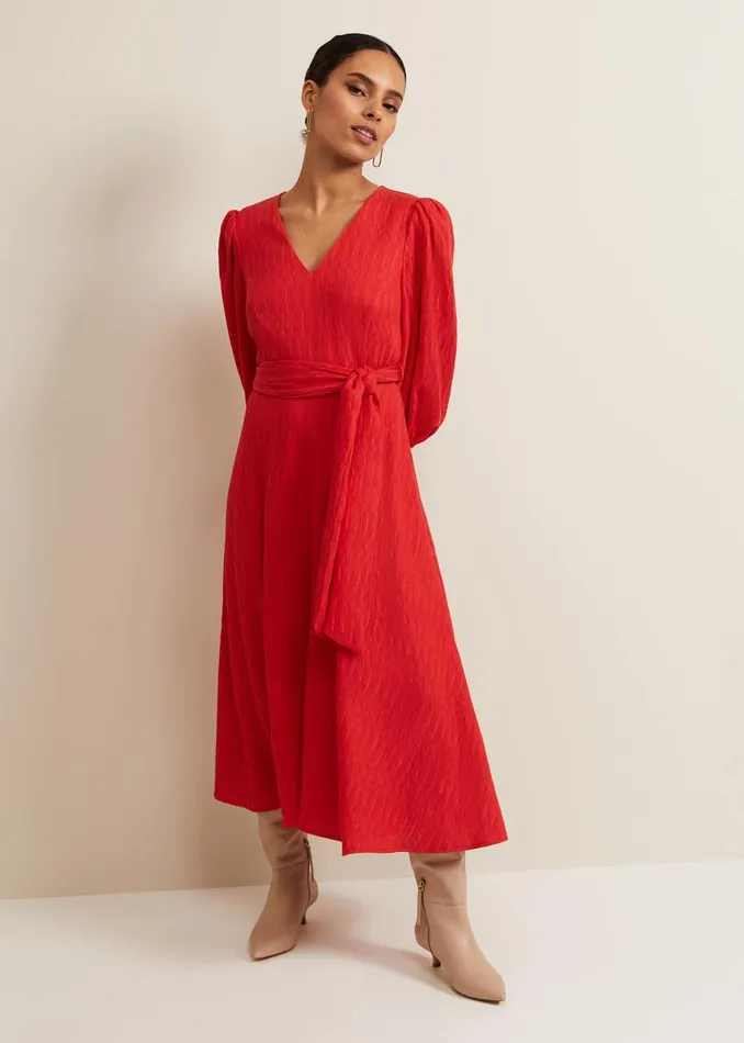 Women Phase Eight Occasion Dresses Petite Marilyn Puff Sleeve Midi Dress Orange