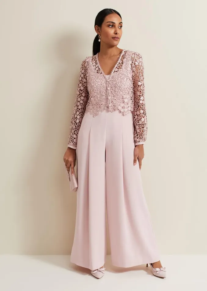 Women Phase Eight Occasion Dresses Petite Mariposa Pale Pink Lace Jumpsuit Pale Pink