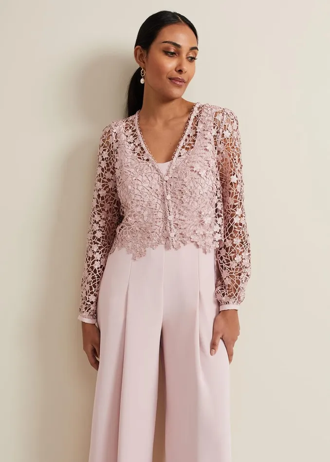 Women Phase Eight Occasion Dresses Petite Mariposa Pale Pink Lace Jumpsuit Pale Pink
