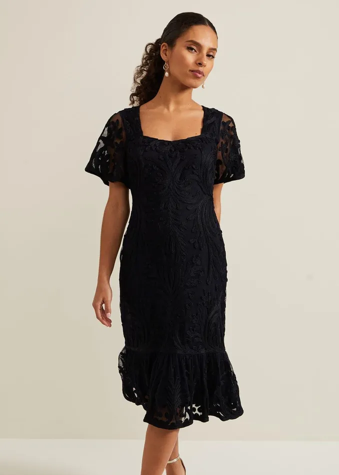 Women Phase Eight Occasion Dresses Petite Matilda Tapework Midi Dress Navy