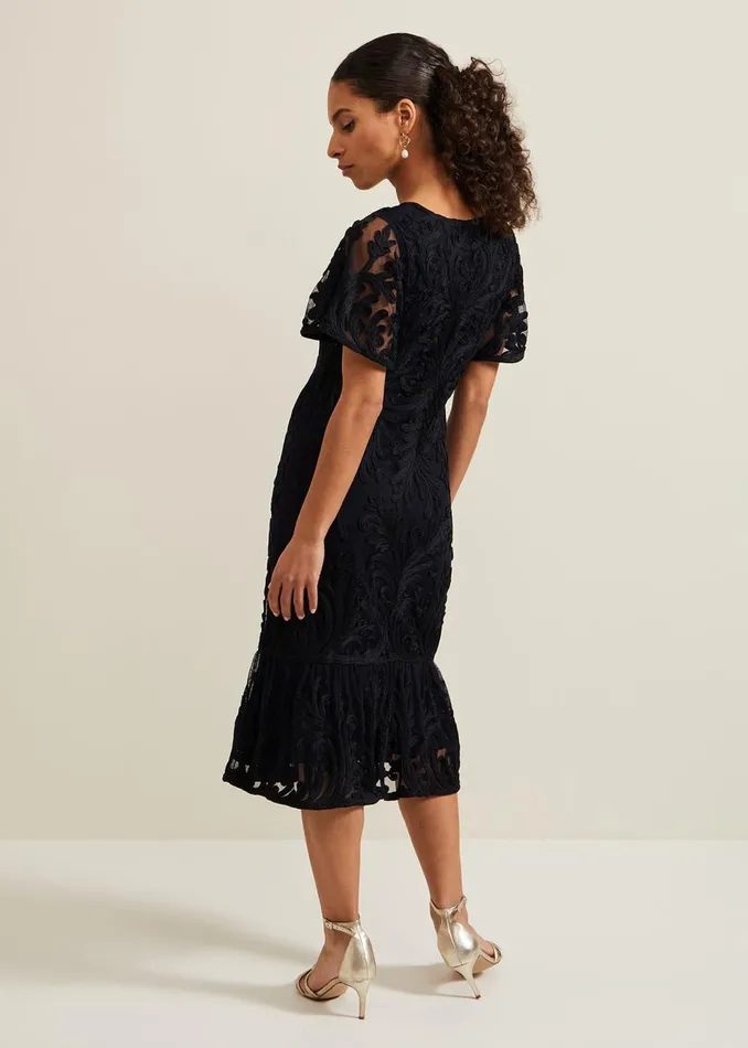 Women Phase Eight Occasion Dresses Petite Matilda Tapework Midi Dress Navy