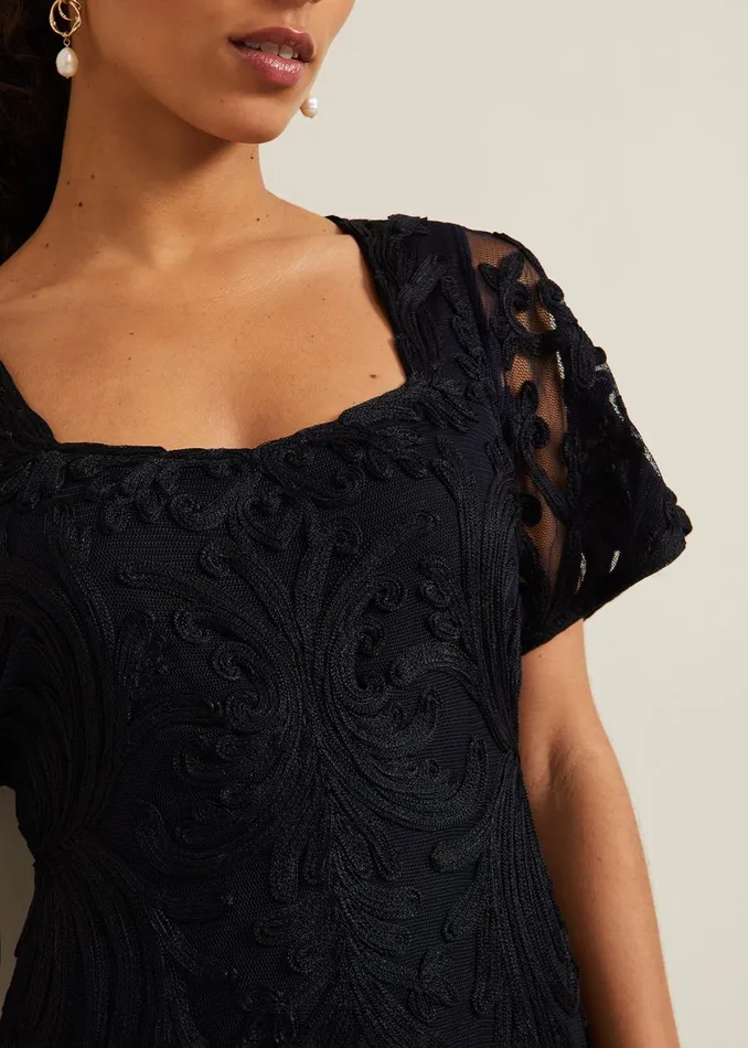 Women Phase Eight Occasion Dresses Petite Matilda Tapework Midi Dress Navy