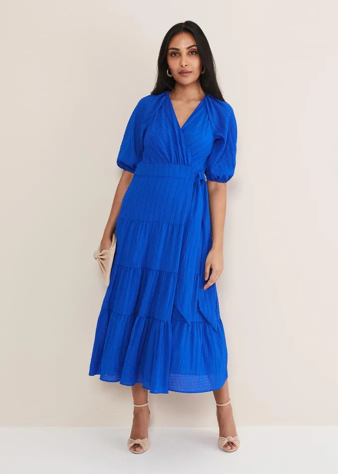 Women Phase Eight Occasion Dresses Petite Morven Blue Wrap Midi Dress Cobalt