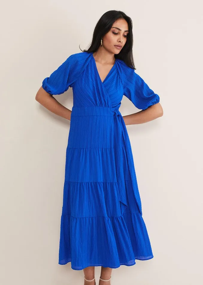 Women Phase Eight Occasion Dresses Petite Morven Blue Wrap Midi Dress Cobalt