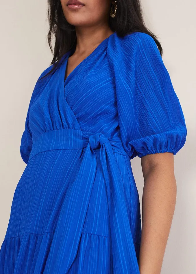 Women Phase Eight Occasion Dresses Petite Morven Blue Wrap Midi Dress Cobalt