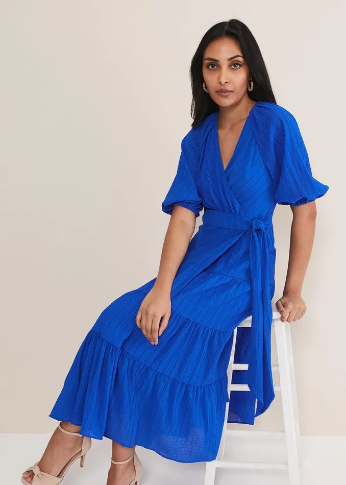 Women Phase Eight Occasion Dresses Petite Morven Blue Wrap Midi Dress Cobalt