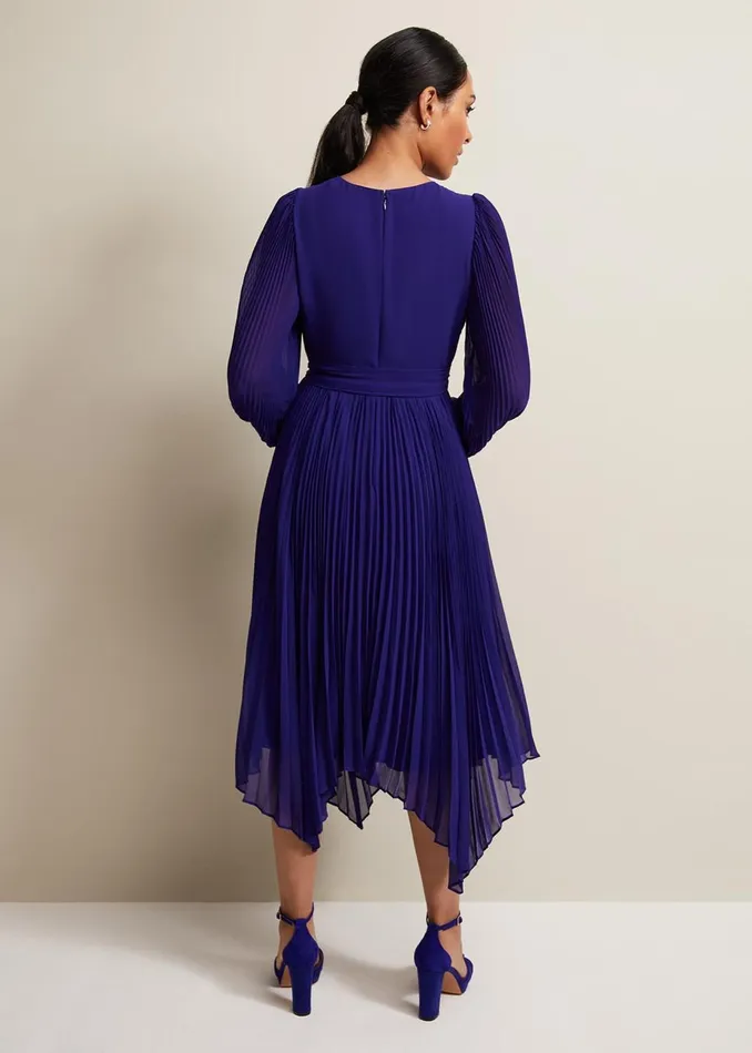Women Phase Eight Occasion Dresses Petite Petra Blue Pleated Midi Dress Cobalt