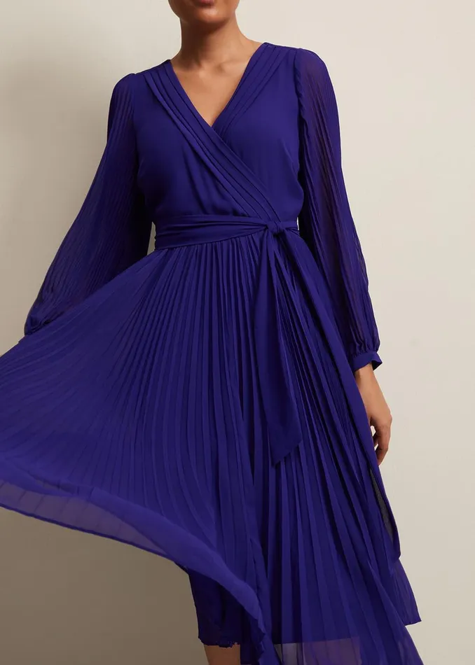 Women Phase Eight Occasion Dresses Petite Petra Blue Pleated Midi Dress Cobalt