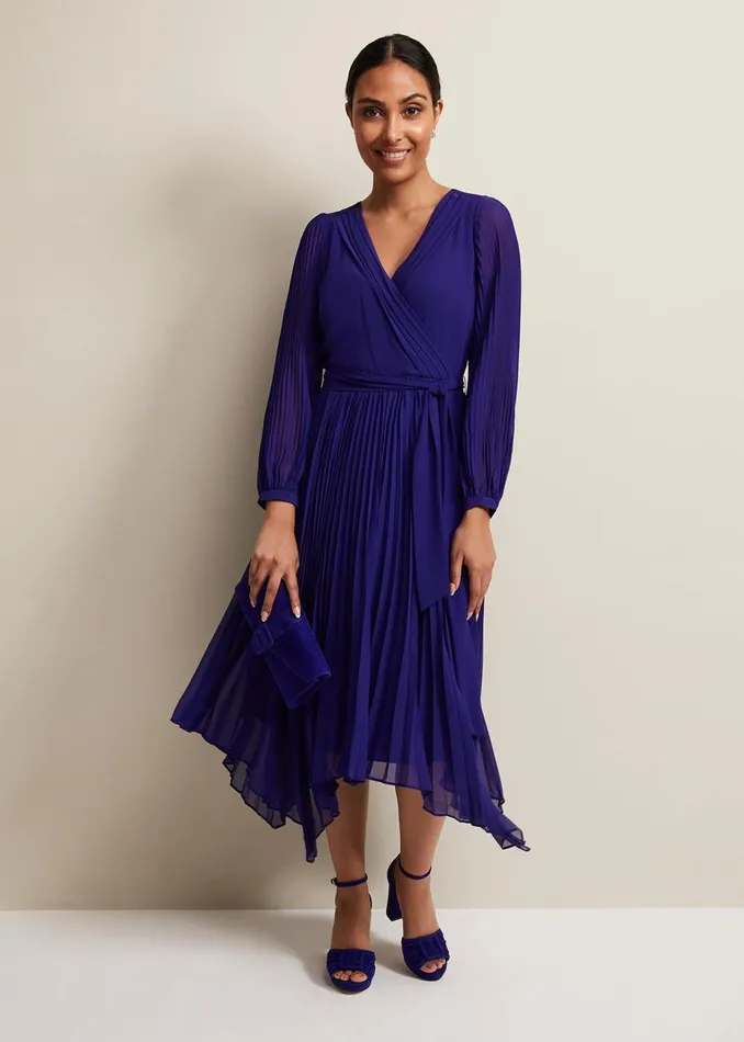 Women Phase Eight Occasion Dresses Petite Petra Blue Pleated Midi Dress Cobalt