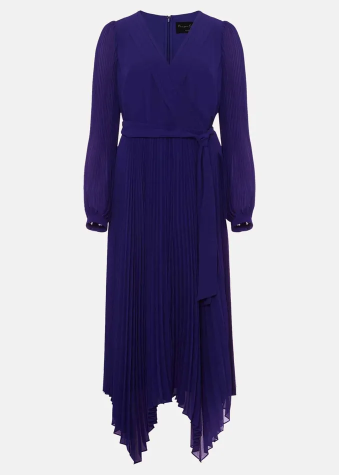 Women Phase Eight Occasion Dresses Petite Petra Blue Pleated Midi Dress Cobalt