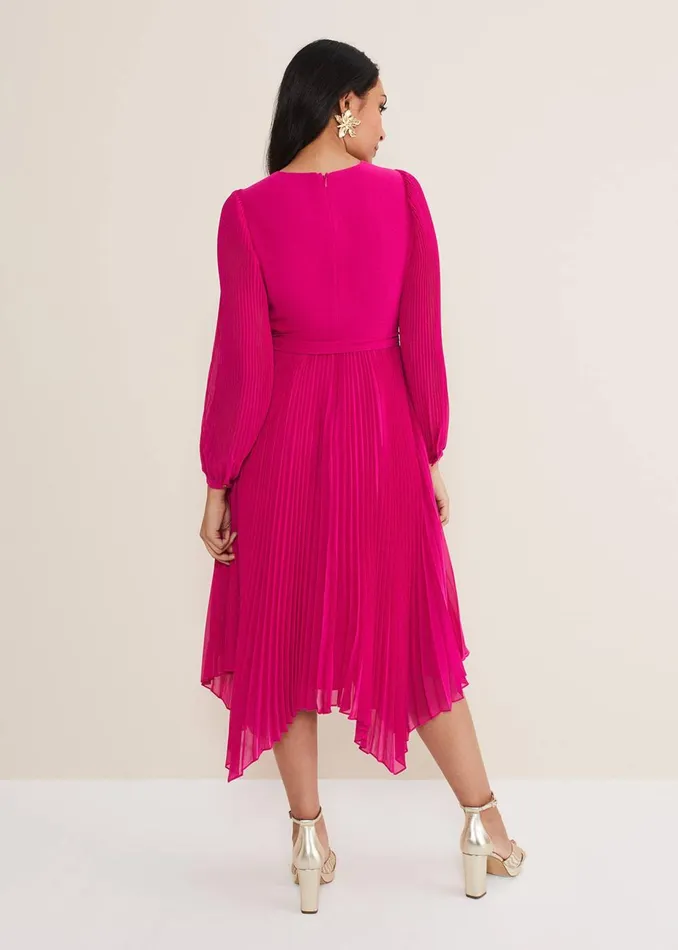 Women Phase Eight Occasion Dresses Petite Petra Wrap Pleated Midi Dress Magenta