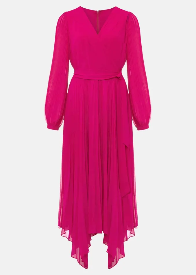 Women Phase Eight Occasion Dresses Petite Petra Wrap Pleated Midi Dress Magenta