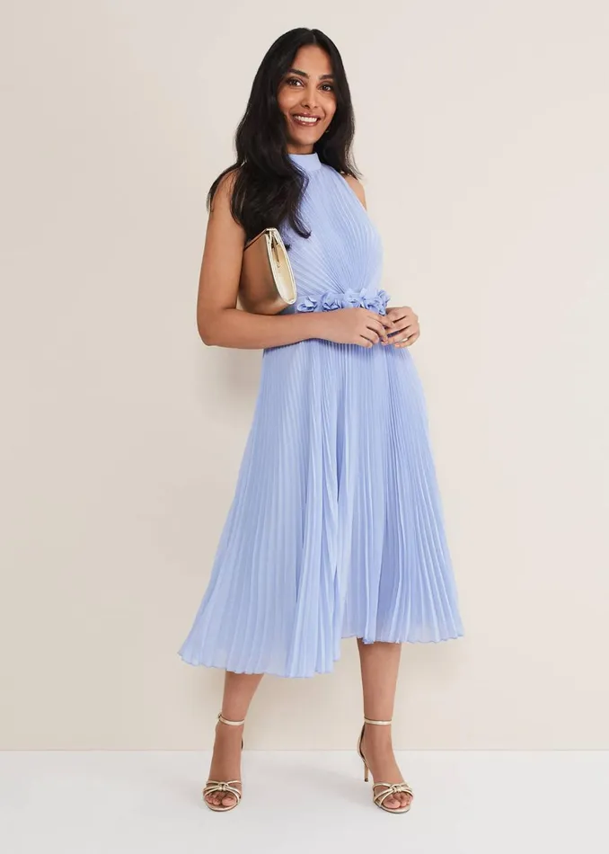 Women Phase Eight Occasion Dresses Petite Simara Pleated Midi Dress Cornflower Women Phase Eight Occasion Dresses Petite Simara Pleated Midi Dress Cornflower