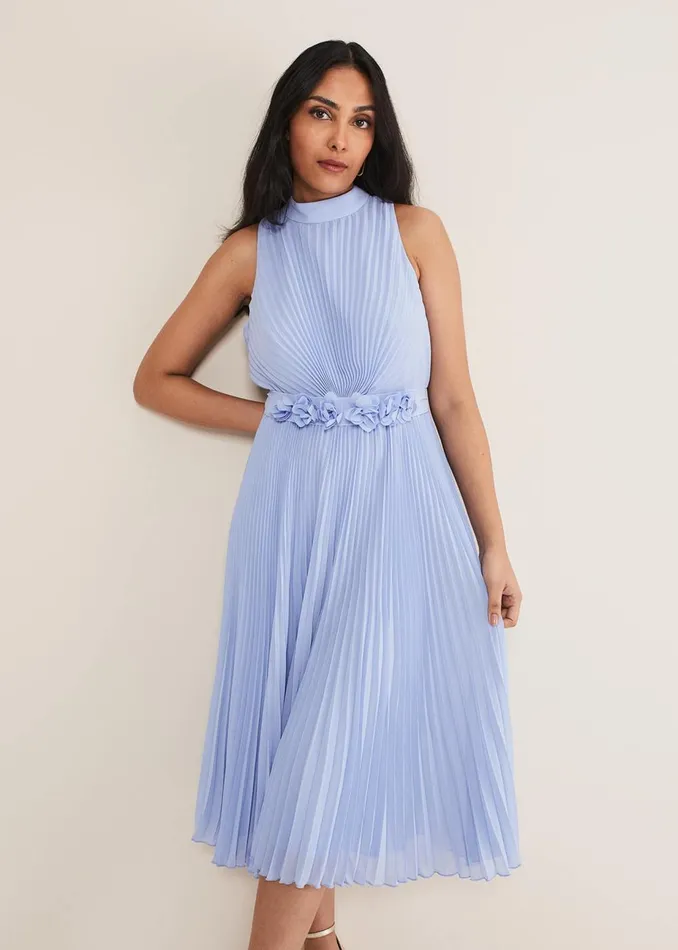 Women Phase Eight Occasion Dresses Petite Simara Pleated Midi Dress Cornflower