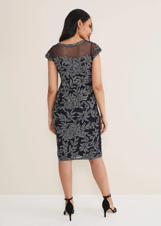 Women Phase Eight Occasion Dresses Petite Zila Tapework Dress Navyivory