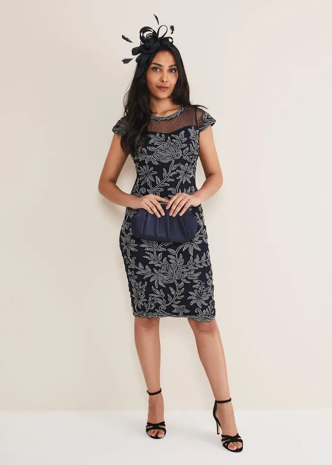 Women Phase Eight Occasion Dresses Petite Zila Tapework Dress Navyivory