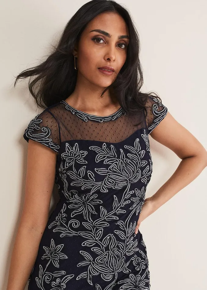 Women Phase Eight Occasion Dresses Petite Zila Tapework Dress Navyivory