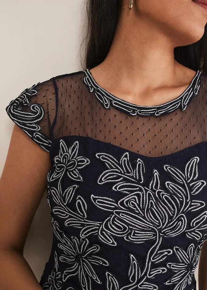 Women Phase Eight Occasion Dresses Petite Zila Tapework Dress Navyivory
