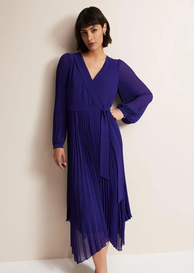 Women Phase Eight Occasion Dresses Petra Blue Pleated Midi Dress Cobalt