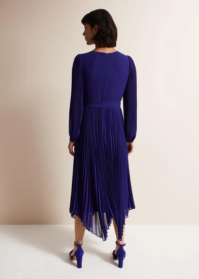 Women Phase Eight Occasion Dresses Petra Blue Pleated Midi Dress Cobalt