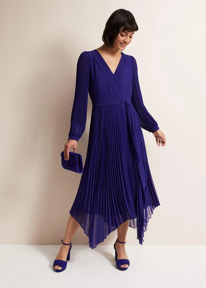 Women Phase Eight Occasion Dresses Petra Blue Pleated Midi Dress Cobalt
