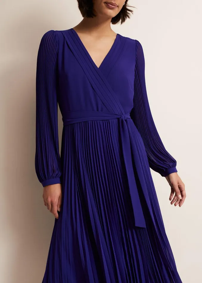 Women Phase Eight Occasion Dresses Petra Blue Pleated Midi Dress Cobalt