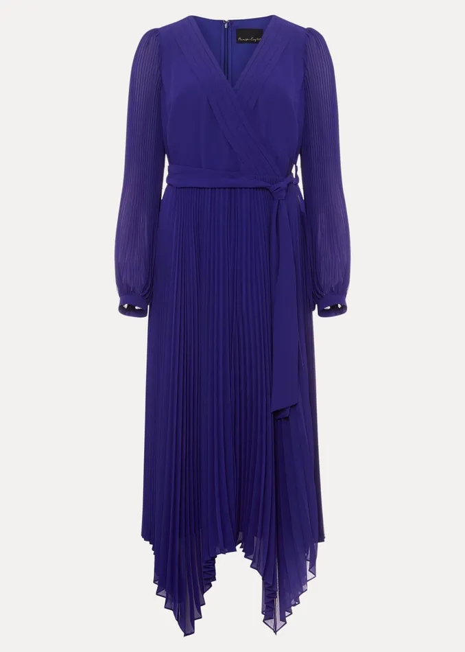 Women Phase Eight Occasion Dresses Petra Blue Pleated Midi Dress Cobalt